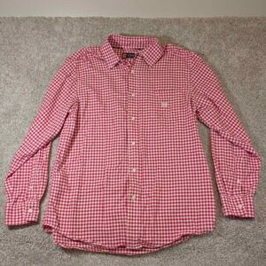Chaps Men's Long Sleeve Gingham Button Down Shirt Red White Size L G